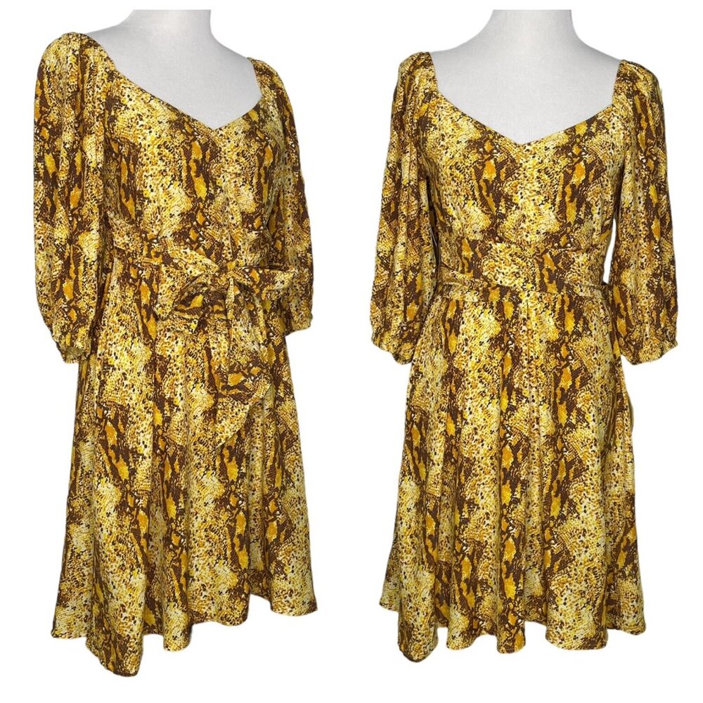Faithfull The Brand Dress Size 12 Martine Dawn Animal Print Waist Tie FLAWED